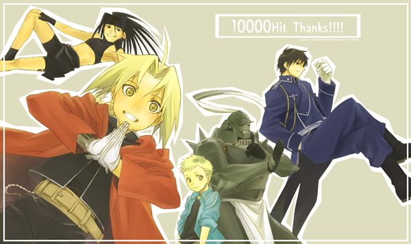 edward elric, alphonse elric, roy mustang, and envy (fullmetal alchemist) drawn by sakaki_kuuya