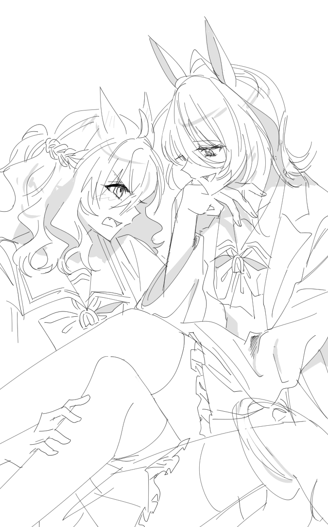 agnes tachyon and jungle pocket (umamusume) drawn by hanarinart