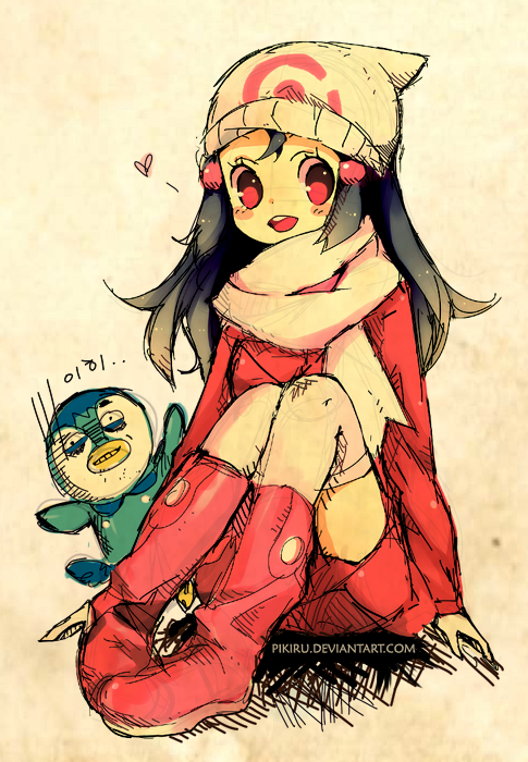 dawn and piplup (pokemon and 2 more) drawn by pikiru