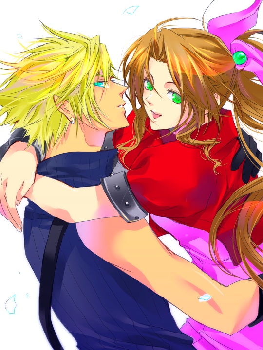 cloud strife and aerith gainsborough (final fantasy and 2 more) drawn by eni_(yoyogieni)