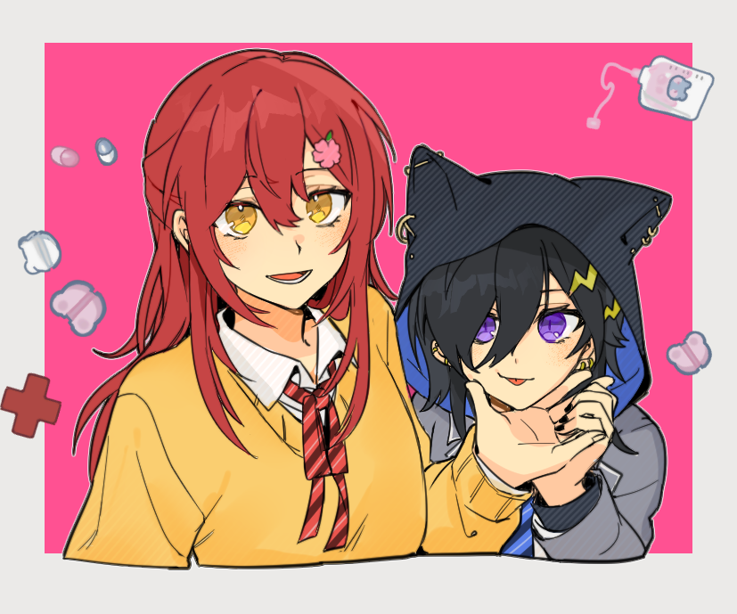 hanasaki miyabi and kanade izuru (holostars) drawn by kandzue_pengin