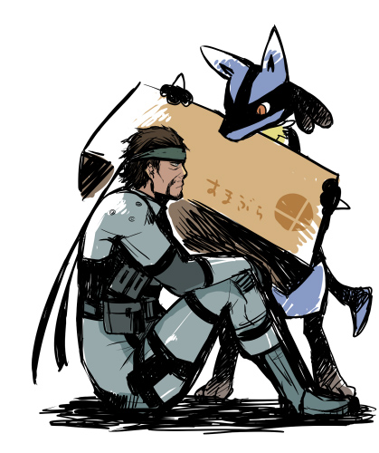lucario and solid snake (pokemon and 3 more) drawn by kentakkii