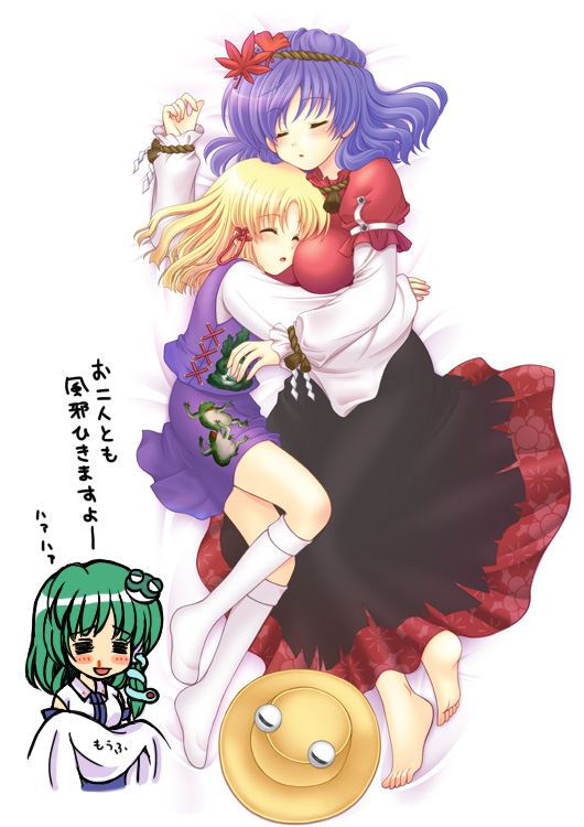 kochiya sanae, moriya suwako, yasaka kanako, and pyonta (touhou) drawn by 2754