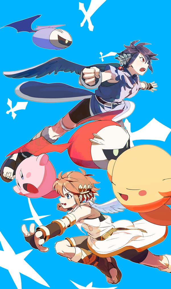kirby, pit, meta knight, and dark pit (kirby and 2 more) drawn by uichi
