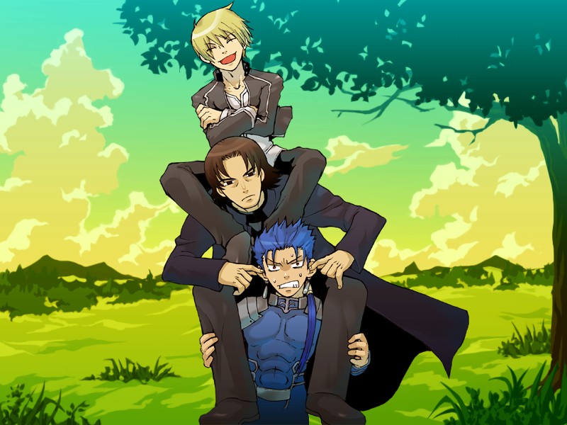 gilgamesh, cu chulainn, and kotomine kirei (fate and 1 more)