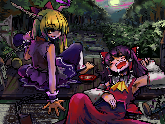 hakurei reimu and ibuki suika (touhou) drawn by luft_(luft_dokka)