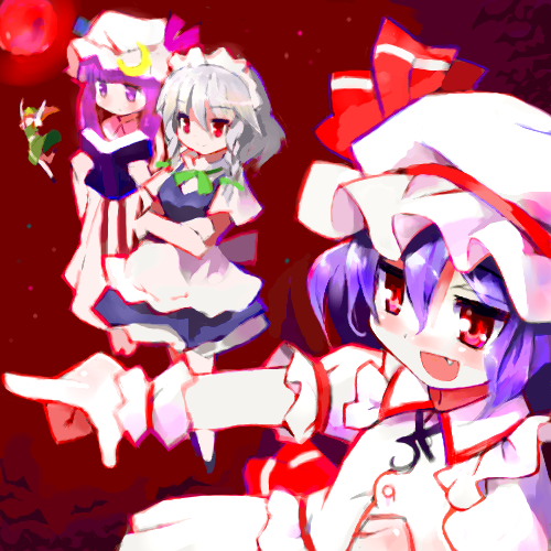 remilia scarlet, izayoi sakuya, patchouli knowledge, and hong meiling (touhou) drawn by 9law
