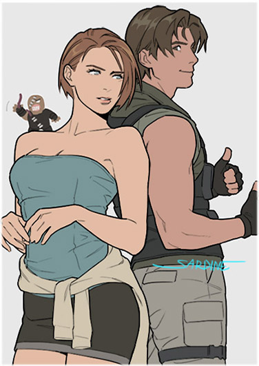 jill valentine and carlos oliveira (resident evil and 1 more) drawn by sardine_(kjr0313)