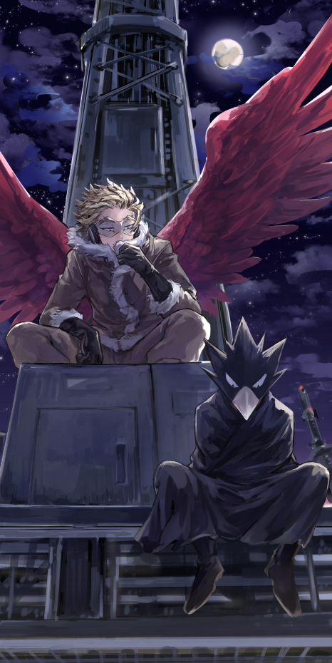 hawks and tokoyami fumikage (boku no hero academia) drawn by shinomaru