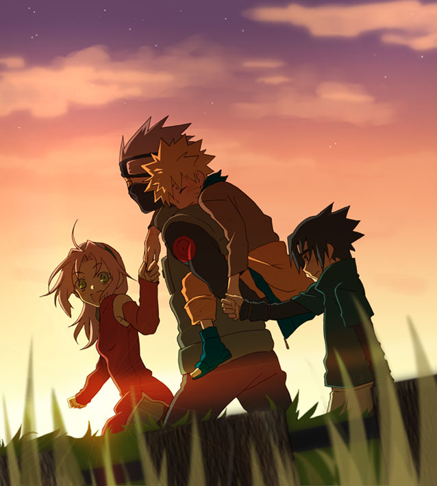 haruno sakura, uzumaki naruto, uchiha sasuke, and hatake kakashi (naruto) drawn by katsuko_(naruto)