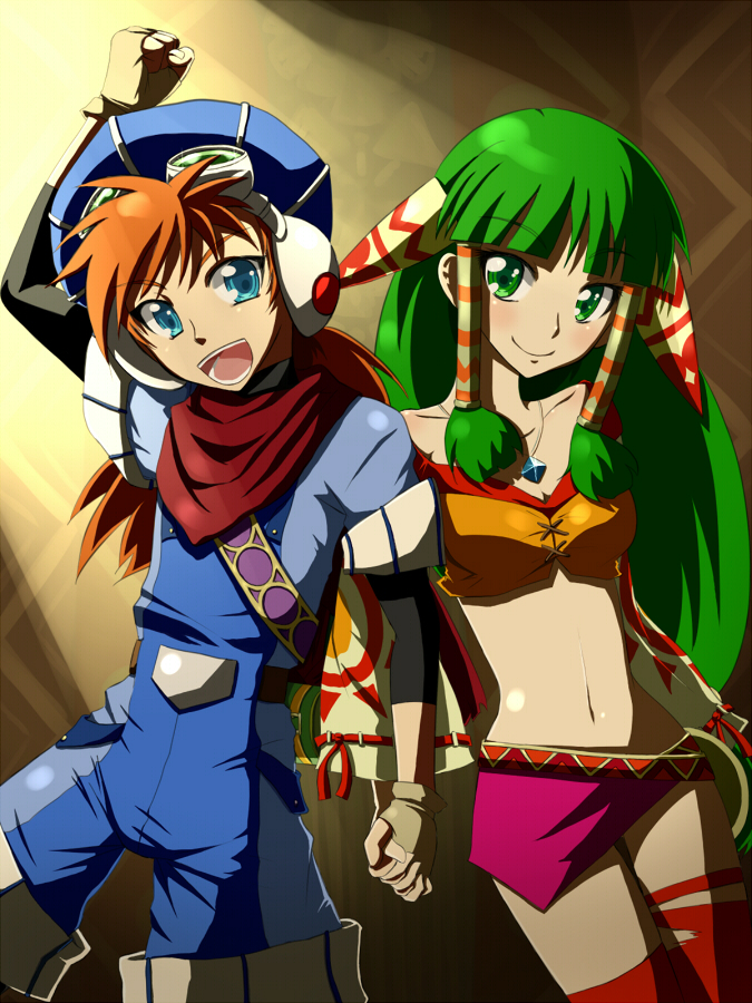 feena and justin (grandia and 1 more) drawn by kadomaki_shinnosuke