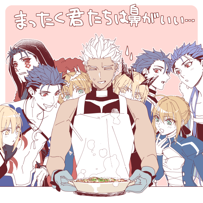 artoria pendragon, saber, saber alter, archer, cu chulainn alter, and 1 more (fate and 1 more) drawn by zakuro_(zkr_108)