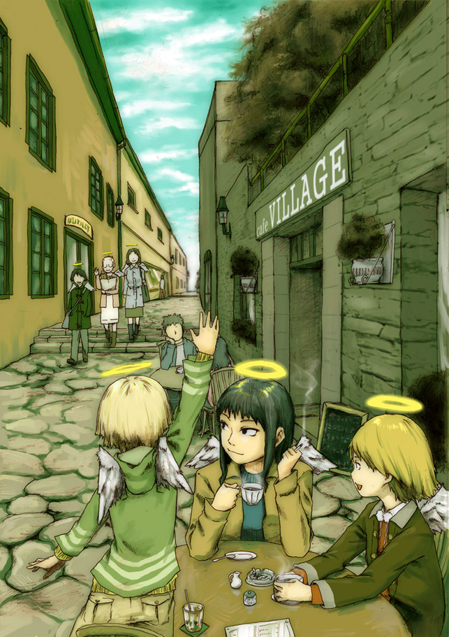 rakka, reki, kana, hikari, nemu, and 1 more (haibane renmei) drawn by naotan