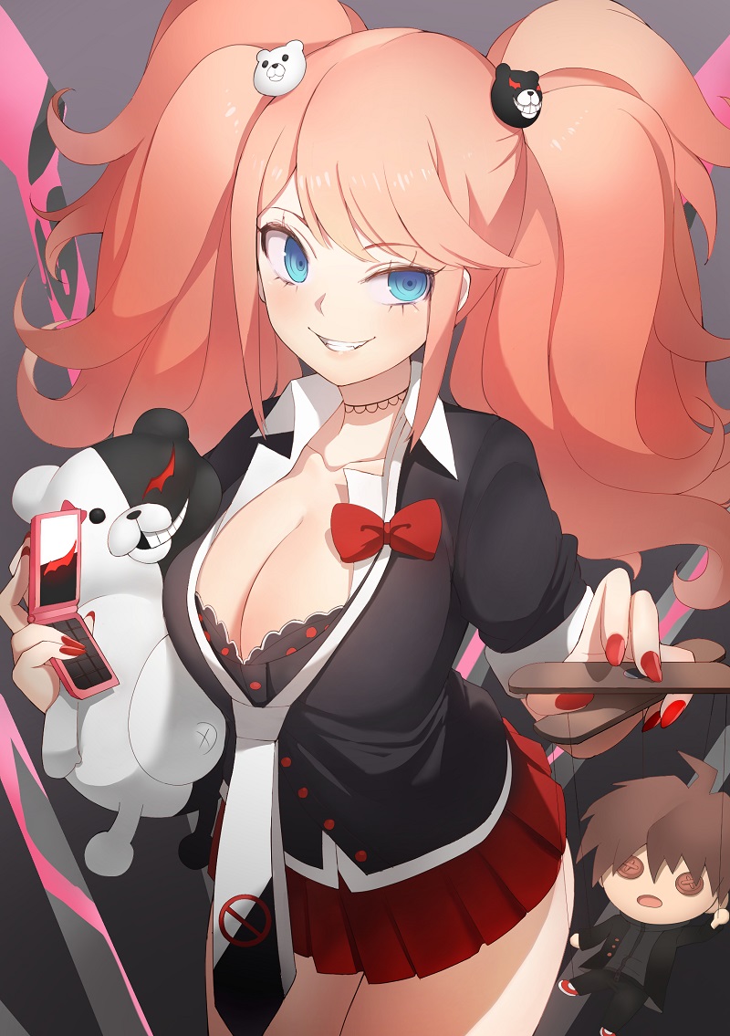 enoshima junko, monokuma, and naegi makoto (danganronpa and 1 more) drawn by k_jin