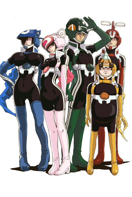 shinkai nagisa, nangoku tsumomo, japapink, japablue, akabane taiyo, and 5 more (chou-mukiryoku sentai japafive) drawn by sato_masaki_(masayakofu)
