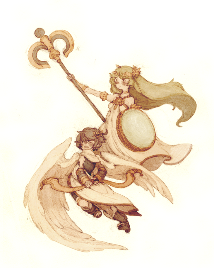 palutena and pit (kid icarus and 1 more) drawn by luce-in-the-sky