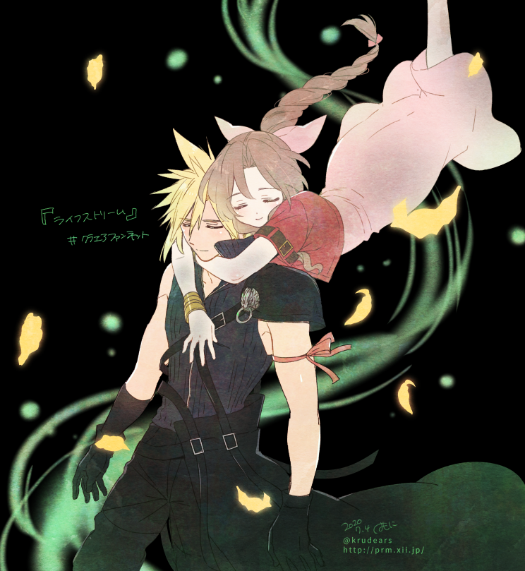 cloud strife and aerith gainsborough (final fantasy and 2 more) drawn by krudears