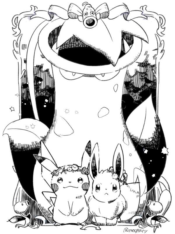 pikachu, eevee, victreebel, bellsprout, and weepinbell (pokemon) drawn by mizutani_megumi