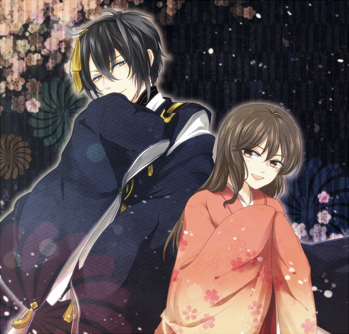 mikazuki munechika, saniwa, and female saniwa (touken ranbu) drawn by shira_(yashiratb)