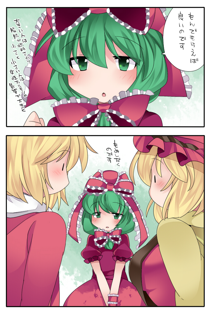 kagiyama hina, aki minoriko, and aki shizuha (touhou) drawn by hammer_(sunset_beach)