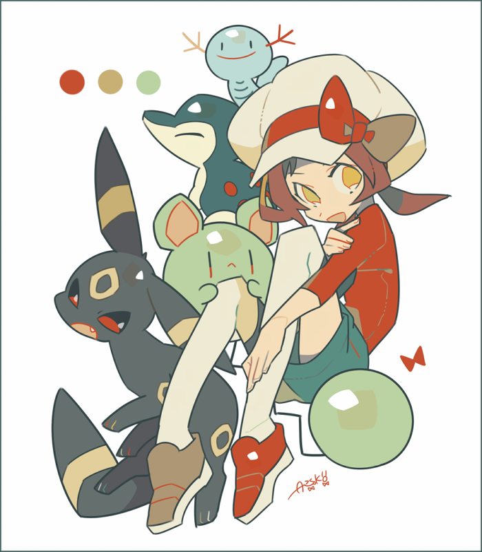 umbreon, lyra, cyndaquil, marill, and wooper (pokemon and 1 more) drawn by auko