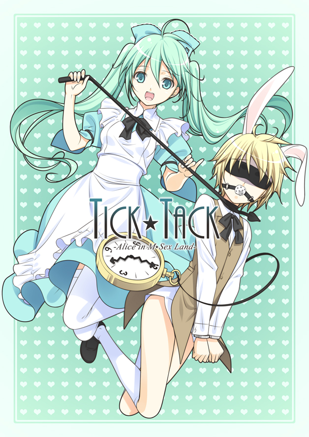 hatsune miku, kagamine len, alice, and white rabbit (vocaloid and 1 more) drawn by nemigi_tsukasa