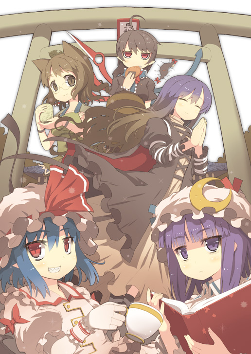 remilia scarlet, patchouli knowledge, hijiri byakuren, houjuu nue, and futatsuiwa mamizou (touhou) drawn by ooide_chousuke