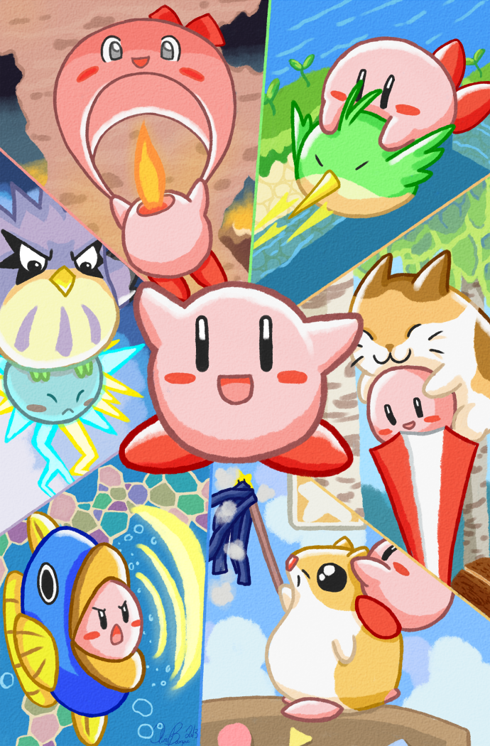 kirby, kine, rick, coo, chuchu, and 8 more (kirby and 1 more) drawn by keikuina