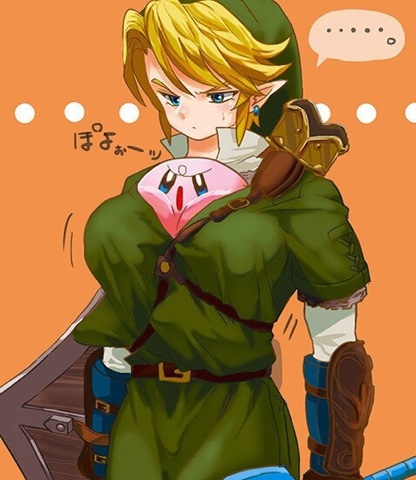 link and kirby (the legend of zelda and 3 more) drawn by noaki