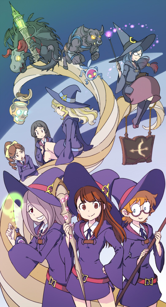 kagari atsuko, diana cavendish, sucy manbavaran, lotte jansson, ursula charistes, and 2 more (little witch academia) drawn by suguakiru