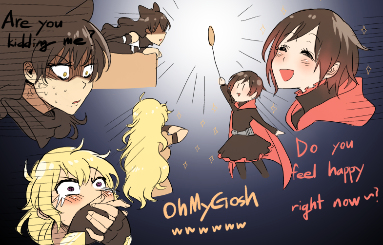 ruby rose, yang xiao long, and blake belladonna (rwby) drawn by kuma_(bloodycolor)