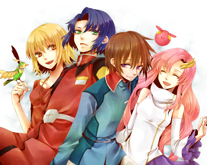 haro, cagalli yula athha, athrun zala, lacus clyne, and kira yamato (gundam and 1 more) drawn by sakura_(ms_ms_ms)