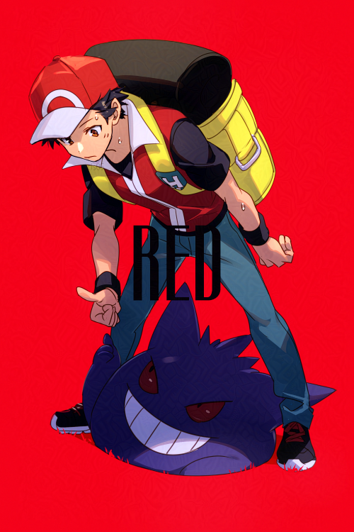 red and gengar (pokemon and 1 more) drawn by echo_(circa)