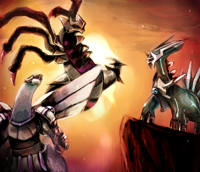 giratina, dialga, and palkia (pokemon) drawn by byte_(grunty-hag1)