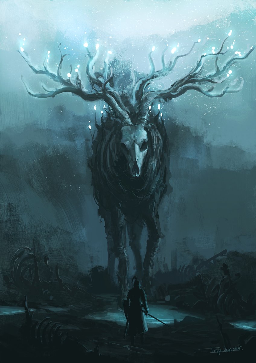 tarnished, bloody wolf, and ancestor spirit (elden ring) drawn by tripdancer