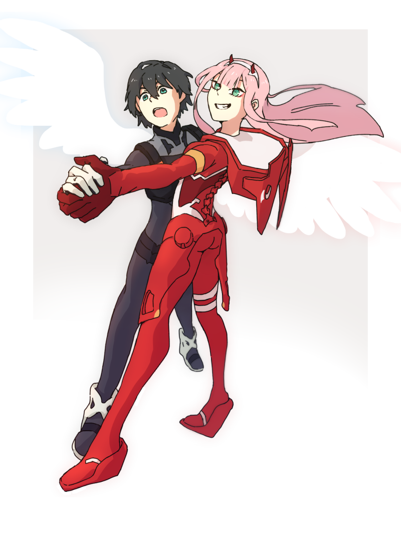zero two and hiro (darling in the franxx) drawn by ngg_tk