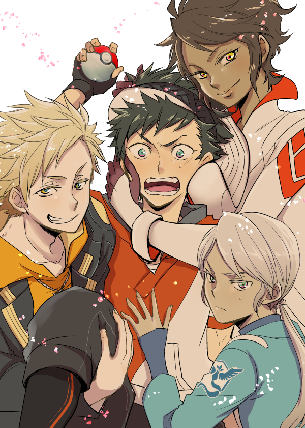 male protagonist, spark, candela, and blanche (pokemon and 1 more) drawn by sobayu_(chizuwa)