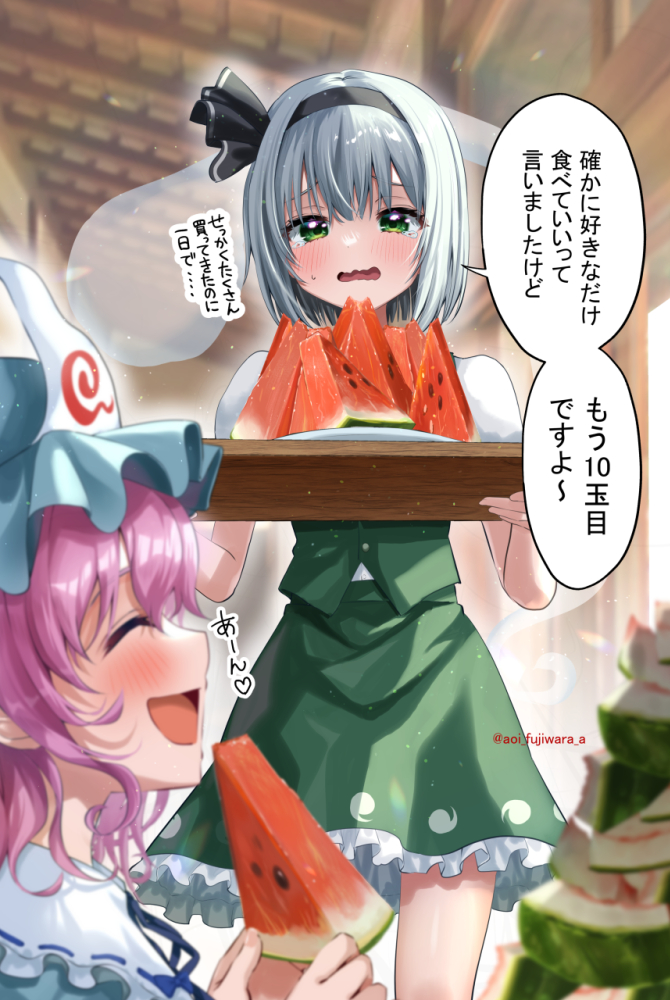 konpaku youmu and saigyouji yuyuko (touhou) drawn by fujiwara_aoi