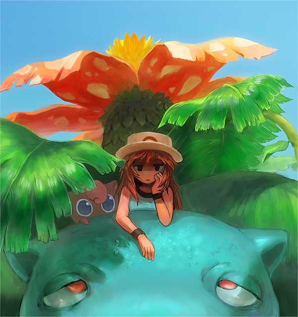 leaf, jigglypuff, and venusaur (pokemon and 1 more) drawn by yuza