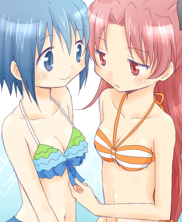 miki sayaka and sakura kyoko (mahou shoujo madoka magica) drawn by isora