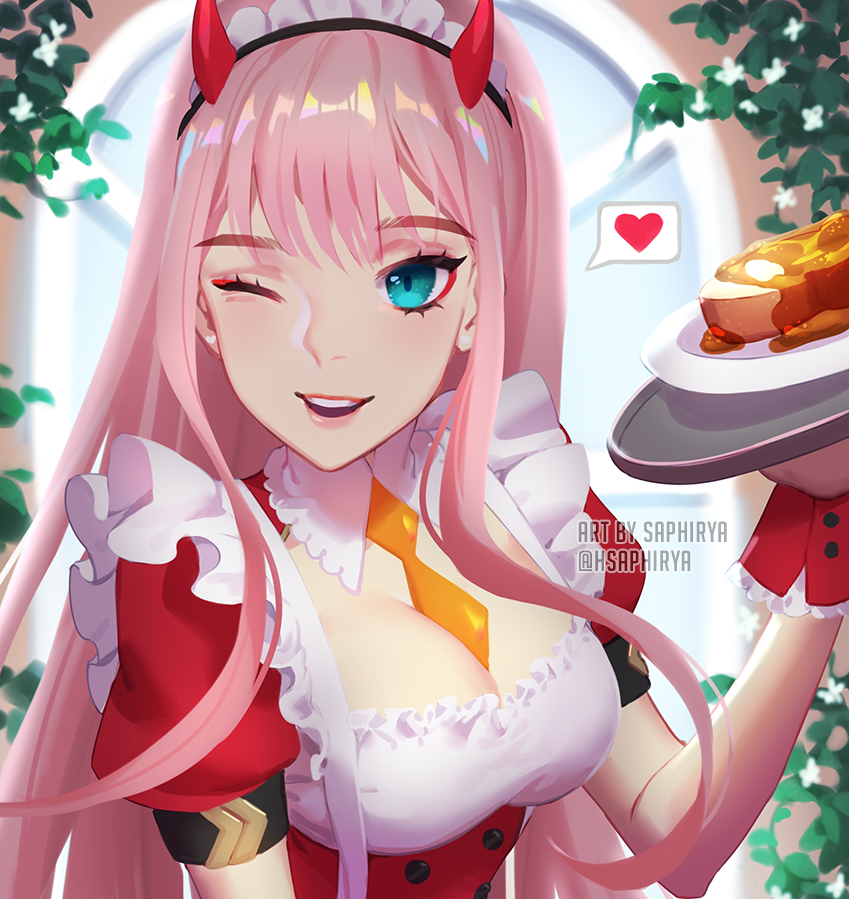 zero two (darling in the franxx) drawn by saphirya
