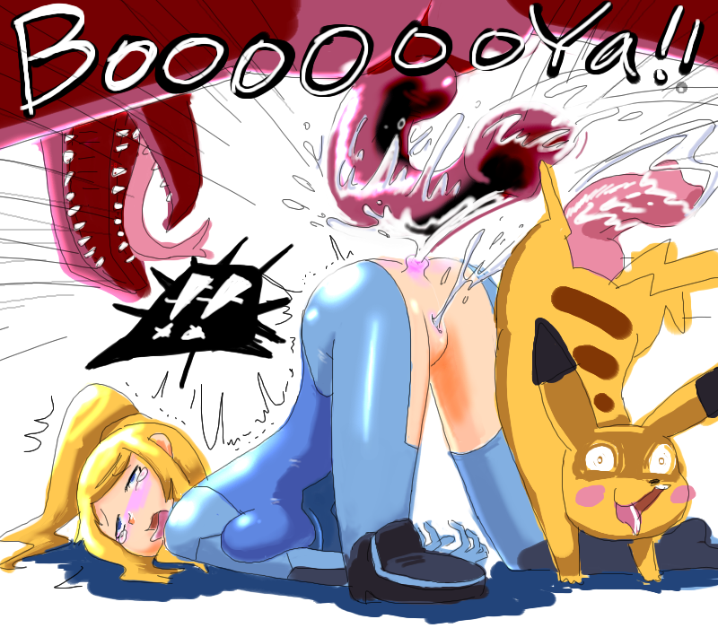 pikachu, samus aran, and ridley (pokemon and 1 more) drawn by minuspal