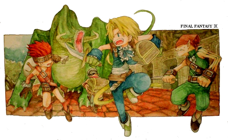 zidane tribal, blank, marcus, and cinna (final fantasy and 1 more) drawn by ina_(gonsora)