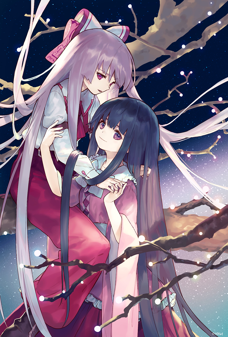fujiwara no mokou and houraisan kaguya (touhou) drawn by ainy