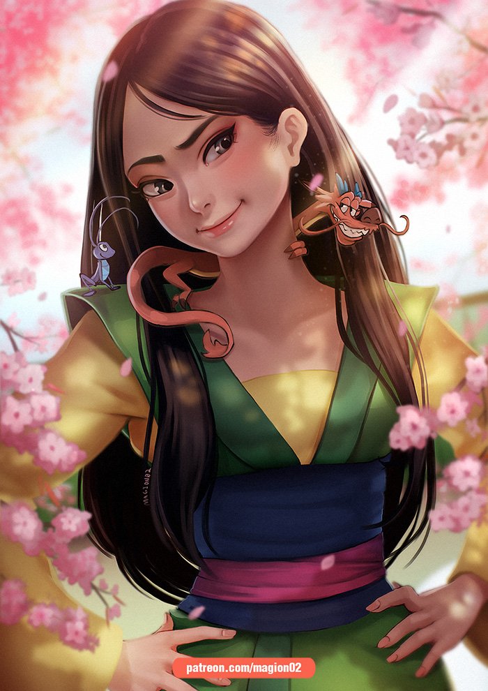 fa mulan, mushu, and cri-kee (mulan) drawn by magion02