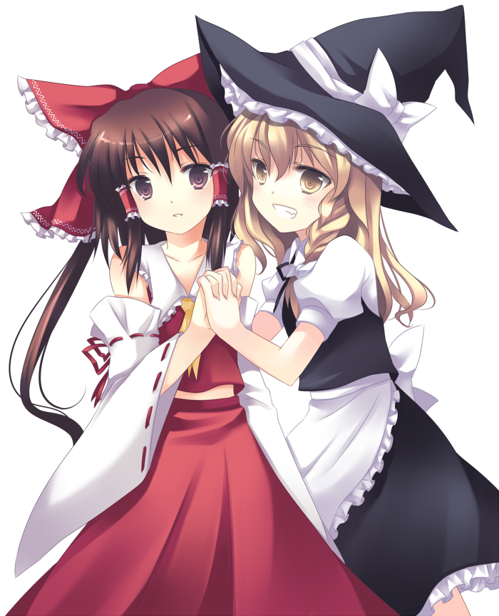 hakurei reimu and kirisame marisa (touhou) drawn by takase_kanan