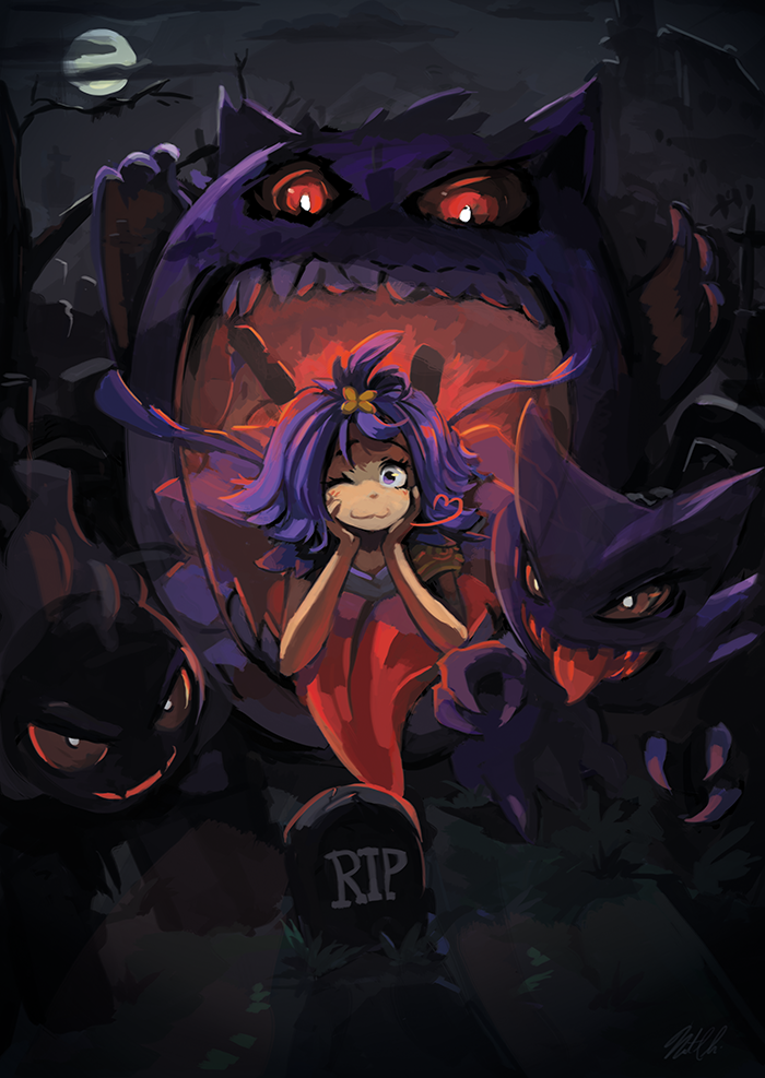 gengar, acerola, gastly, and haunter (pokemon and 1 more) drawn by limited-access