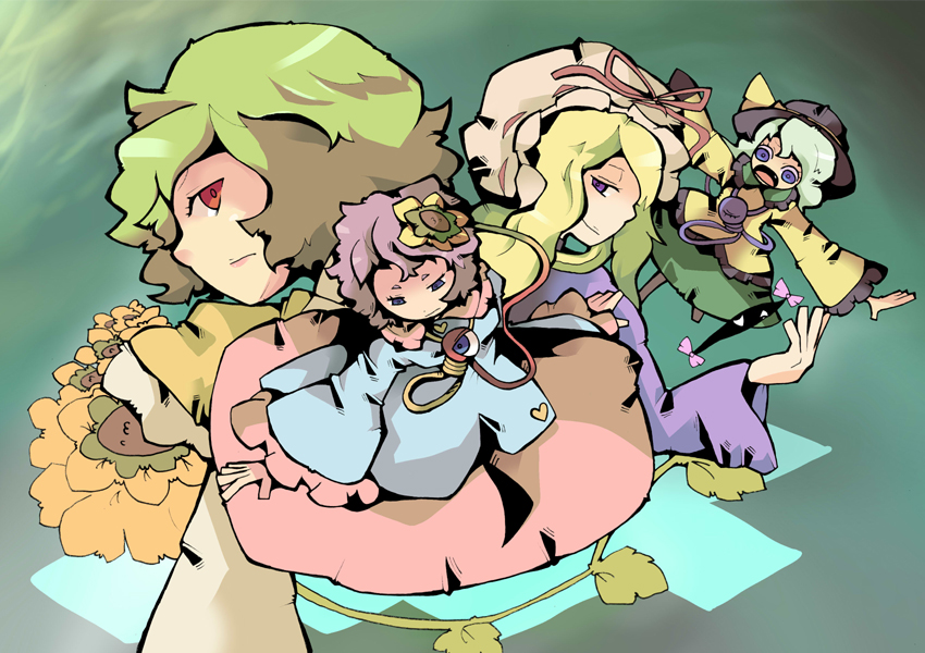 komeiji koishi, yakumo yukari, komeiji satori, and kazami yuuka (touhou) drawn by glisten