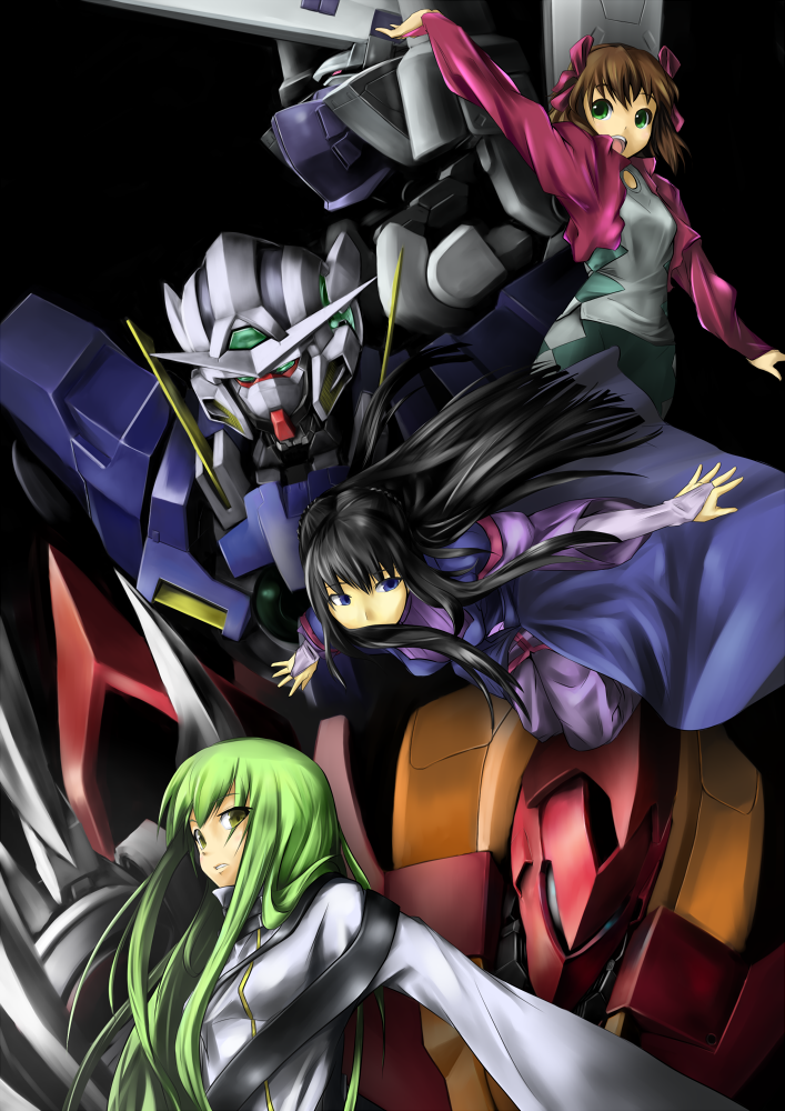 c.c., marina ismail, gundam exia, guren, amami haruka, and 2 more (idolmaster and 5 more) drawn by iwama_shin