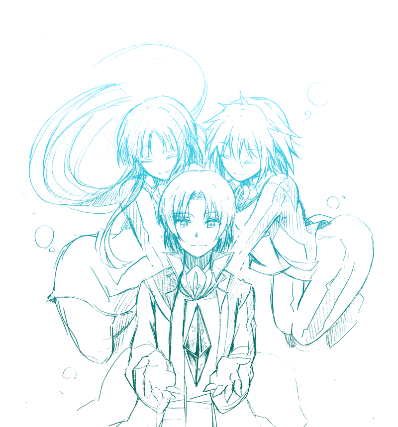 makabe kazuki, canon memphis, and hazama shouko (soukyuu no fafner) drawn by haru_sakurazaki